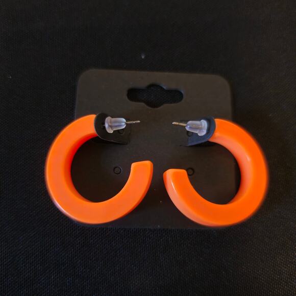 Orange Hoop Earrings 1.2" Retro 1980s Neon Chunky Pierced Acrylic Gift Bag Y2K - Picture 7 of 7